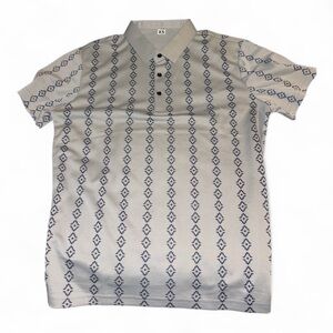 Men's Geometric Pattern Polo Shirt - Beige and Blue